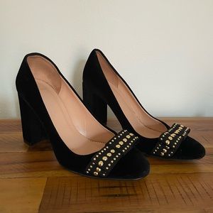 J.Crew Black Velour Block Pumps